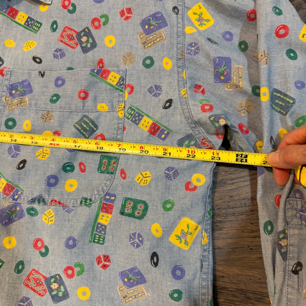 Vintage 90s Lizwear Chambray Shirt – Dice, Domino & Game Print – Size L - Picture 11 of 13